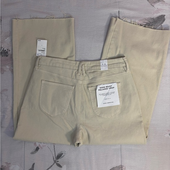 Good American High Rise Cropped Wide Leg Palazzo Jeans Sz 14/32 In Bone NWT - - Picture 5 of 13